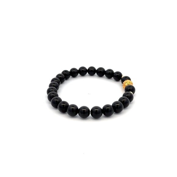 18K Gold Money Ball Lucky Charm Bracelet Gemstones Black Natural Tourmaline 6mm - Picture 4 of 5